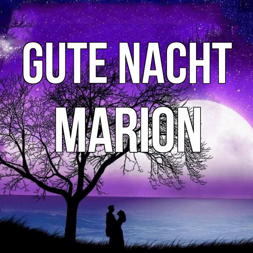 Открытка на каждый день с именем, Marion Gute Nacht огромная луна и парочка Прикольная открытка с пожеланием онлайн скачать бесплатно 