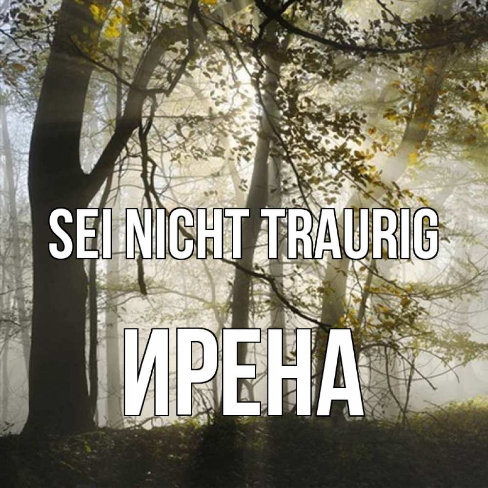 Открытка на каждый день с именем, Ирена Sei nicht traurig лес и свет Прикольная открытка с пожеланием онлайн скачать бесплатно 