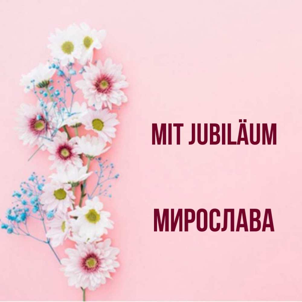 Открытка на каждый день с именем, Мирослава Mit Jubiläum Родная моя с днем рождения тебя картинка с цветами белыми и голубыми Прикольная открытка с пожеланием онлайн скачать бесплатно 
