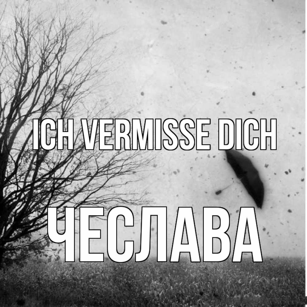Открытка на каждый день с именем, Чеслава Ich vermisse dich зонт летит Прикольная открытка с пожеланием онлайн скачать бесплатно 