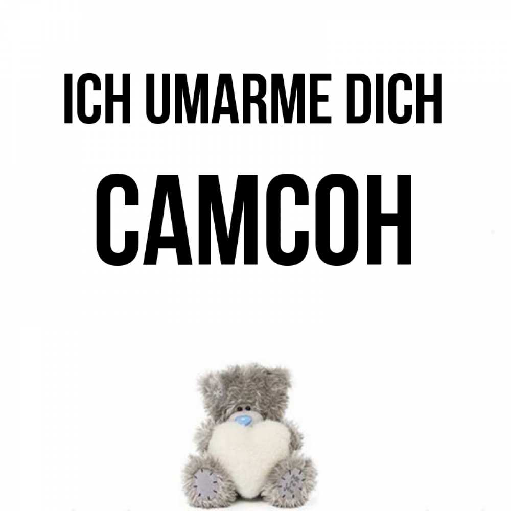 Открытка на каждый день с именем, Самсон Ich umarme dich медвежонок с сердечком белого цвета Прикольная открытка с пожеланием онлайн скачать бесплатно 