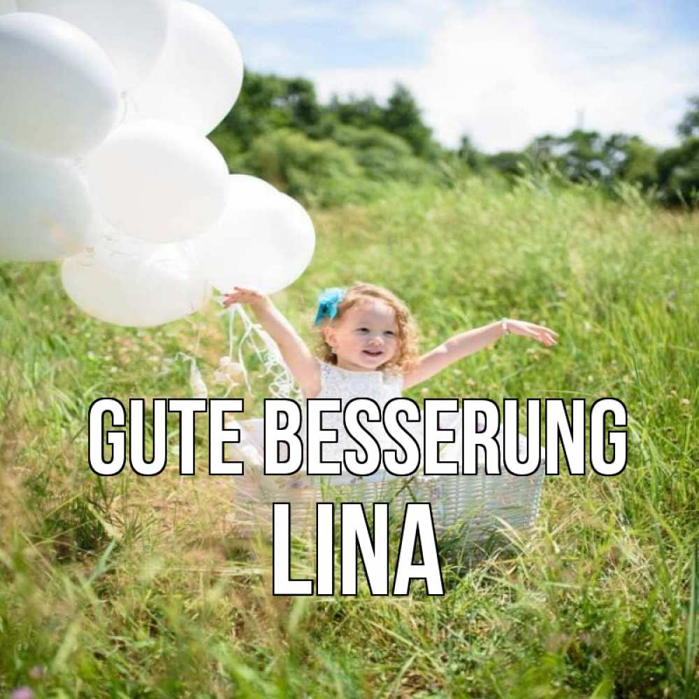 Открытка на каждый день с именем, Lina Gute Besserung девочка сидит в корзине наверное от этого больной должен выздороветь Прикольная открытка с пожеланием онлайн скачать бесплатно 