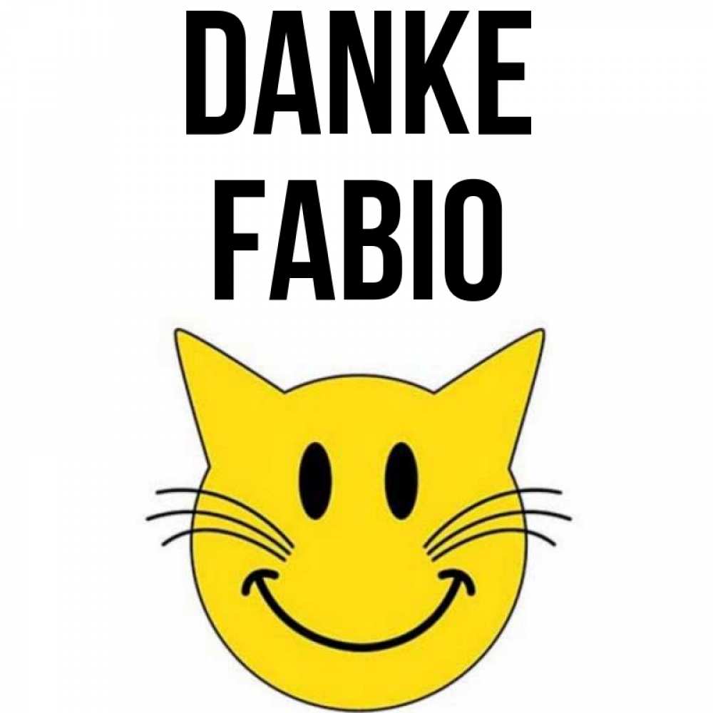Открытка на каждый день с именем, Fabio Danke улыбающийся смайл кот Прикольная открытка с пожеланием онлайн скачать бесплатно 