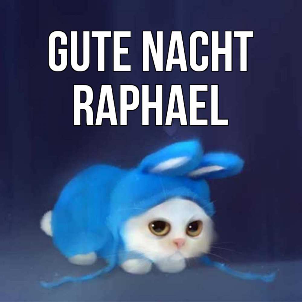 Открытка на каждый день с именем, Raphael Gute Nacht кот в голубом костюме кролика с ушками Прикольная открытка с пожеланием онлайн скачать бесплатно 