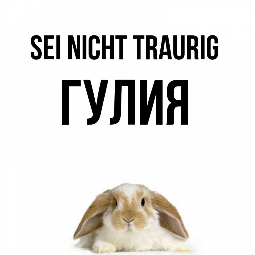 Открытка на каждый день с именем, Гулия Sei nicht traurig коричнево белый заяц с большими ушками Прикольная открытка с пожеланием онлайн скачать бесплатно 