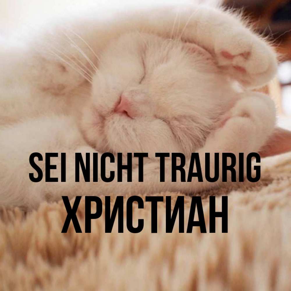 Открытка на каждый день с именем, Христиан Sei nicht traurig Котенок спит Прикольная открытка с пожеланием онлайн скачать бесплатно 