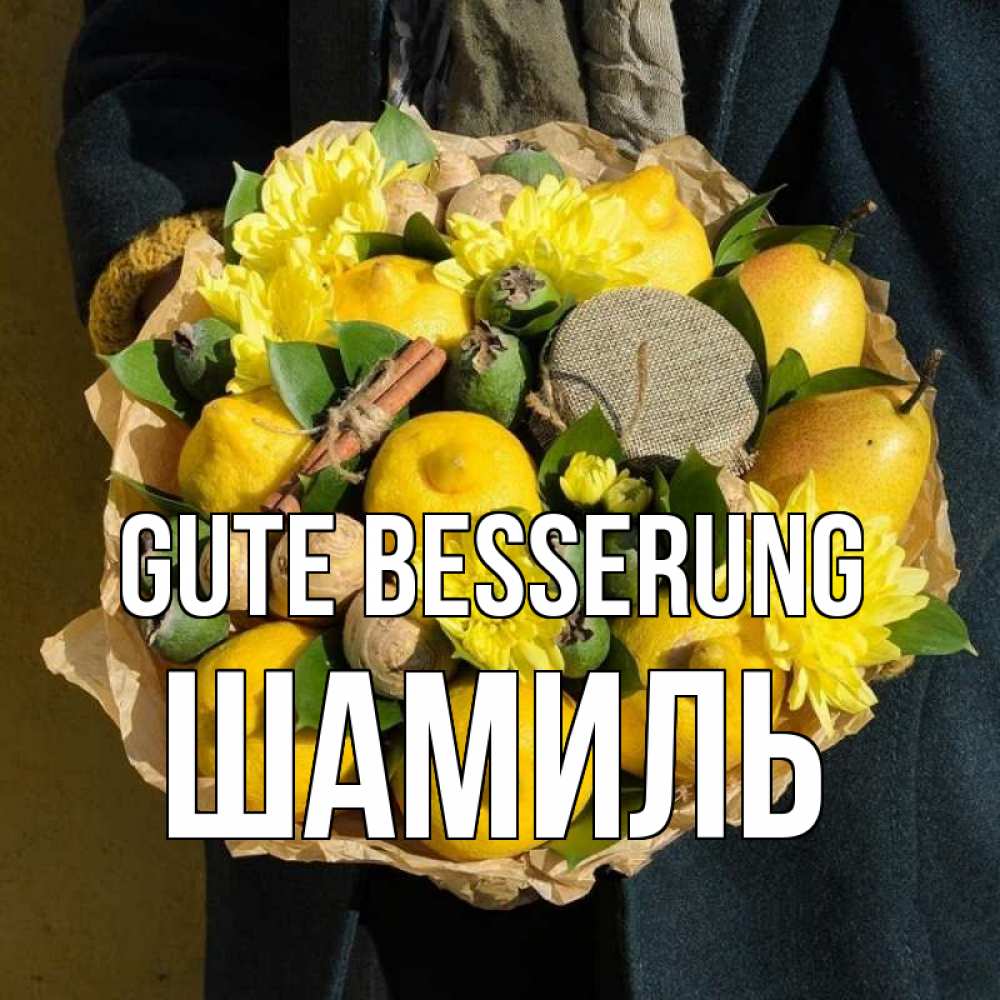 Открытка на каждый день с именем, Шамиль Gute Besserung букет витаминов Прикольная открытка с пожеланием онлайн скачать бесплатно 