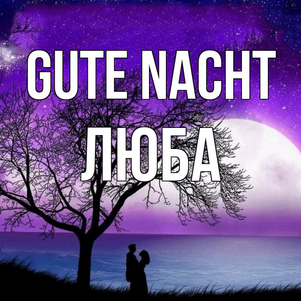 Открытка на каждый день с именем, Люба Gute Nacht огромная луна и парочка Прикольная открытка с пожеланием онлайн скачать бесплатно 