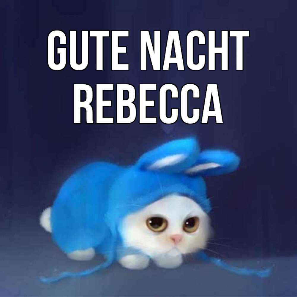 Открытка на каждый день с именем, Rebecca Gute Nacht кот в голубом костюме кролика с ушками Прикольная открытка с пожеланием онлайн скачать бесплатно 