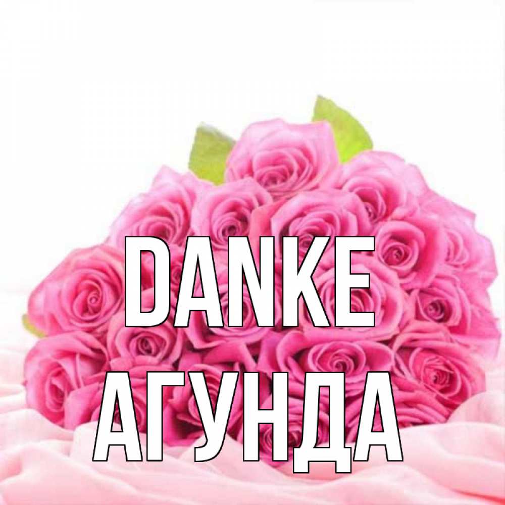 Открытка на каждый день с именем, Агунда Danke розовые розы с подписью Прикольная открытка с пожеланием онлайн скачать бесплатно 