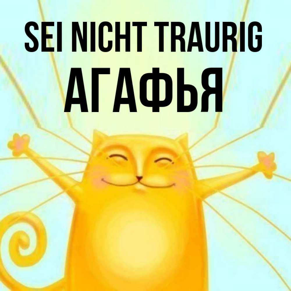 Открытка на каждый день с именем, Агафья Sei nicht traurig обнимашки усатые Прикольная открытка с пожеланием онлайн скачать бесплатно 