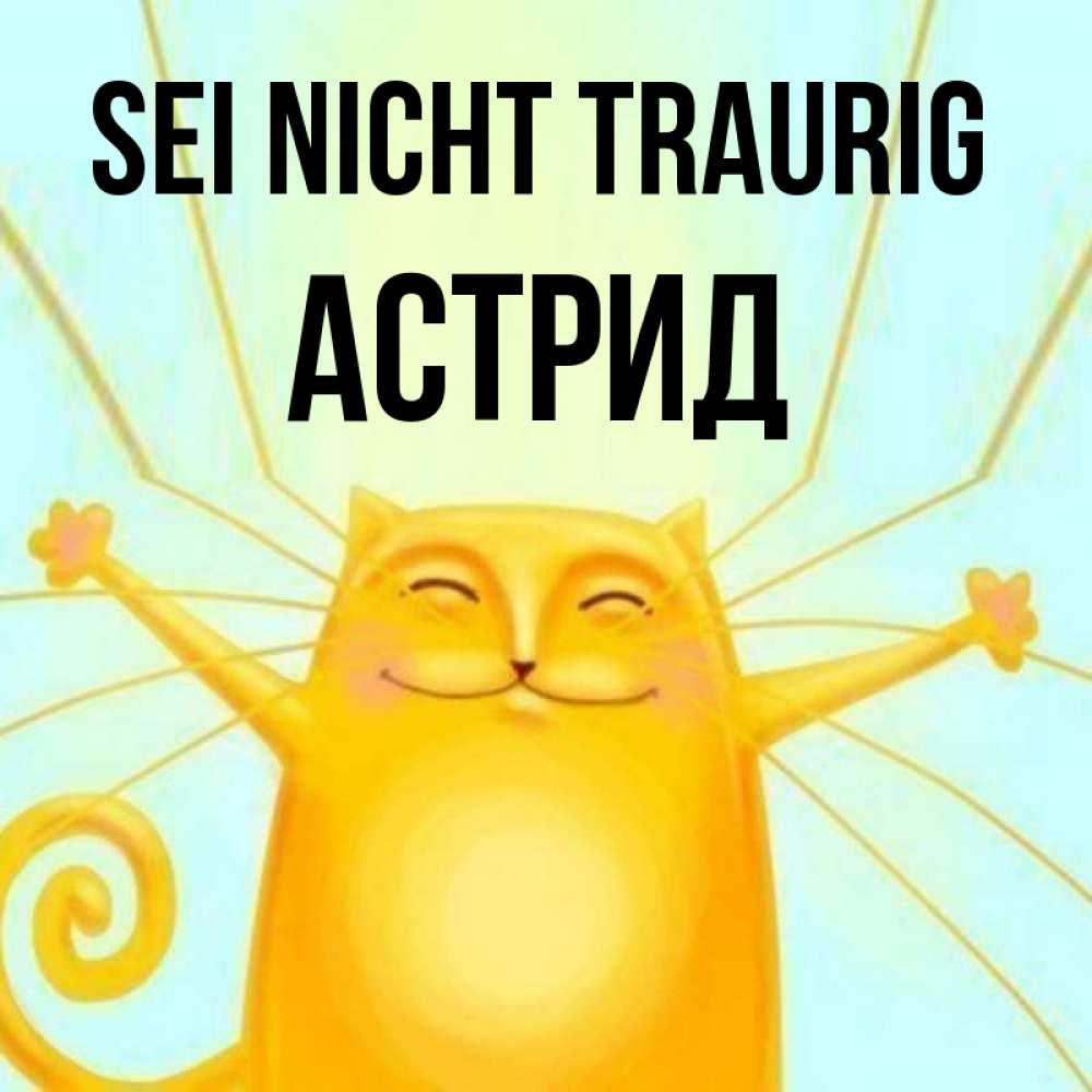 Открытка на каждый день с именем, Астрид Sei nicht traurig обнимашки усатые Прикольная открытка с пожеланием онлайн скачать бесплатно 