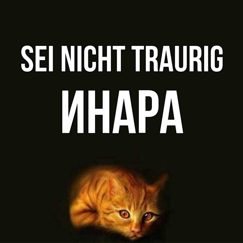 Открытка на каждый день с именем, Инара Sei nicht traurig лежащий кот в темноте Прикольная открытка с пожеланием онлайн скачать бесплатно 