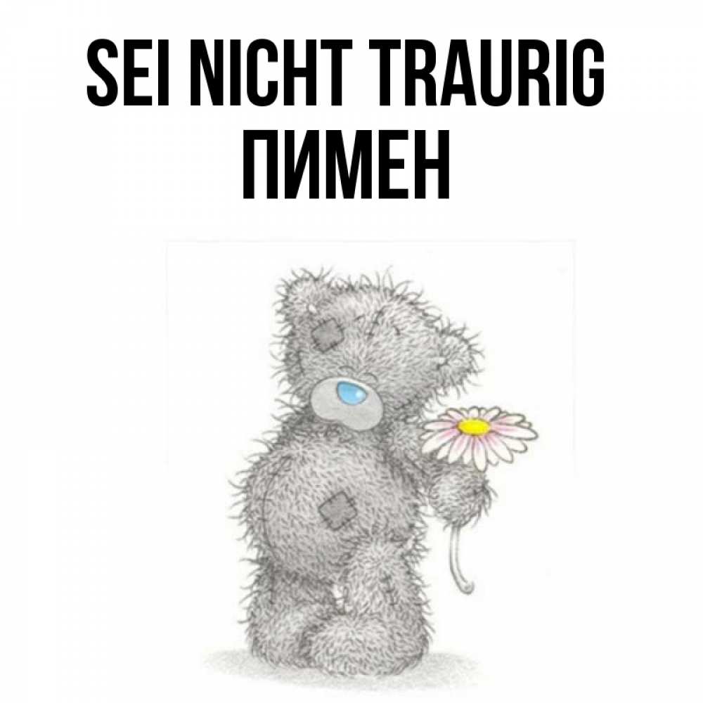 Открытка на каждый день с именем, Пимен Sei nicht traurig Плюшевый медвежонок с заплатками Прикольная открытка с пожеланием онлайн скачать бесплатно 