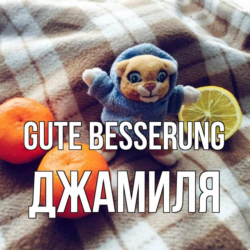 Открытка на каждый день с именем, Джамиля Gute Besserung вот тебе апельсинка и лимон Прикольная открытка с пожеланием онлайн скачать бесплатно 