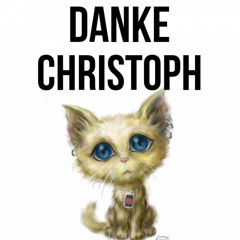 Открытка на каждый день с именем, Christoph Danke рисованный кот благодарит вас Прикольная открытка с пожеланием онлайн скачать бесплатно 