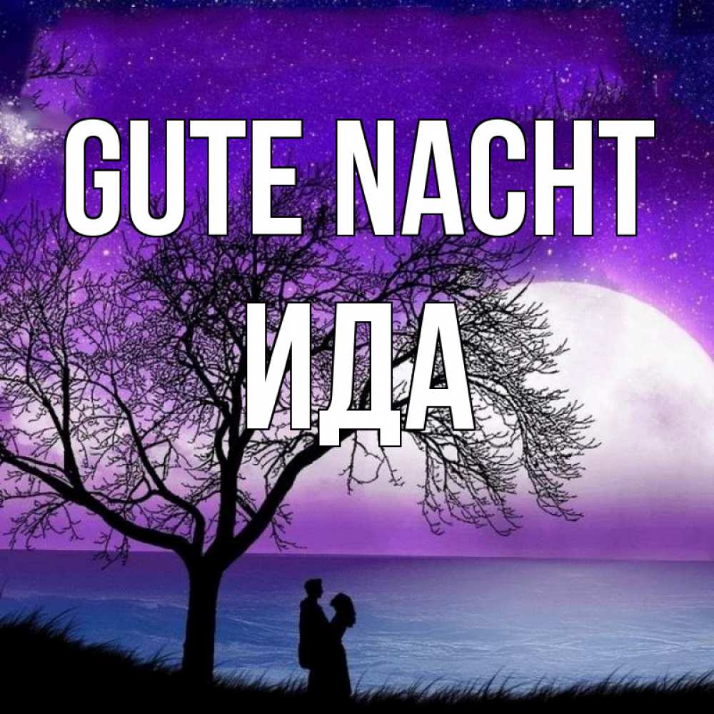 Открытка на каждый день с именем, Ида Gute Nacht огромная луна и парочка Прикольная открытка с пожеланием онлайн скачать бесплатно 