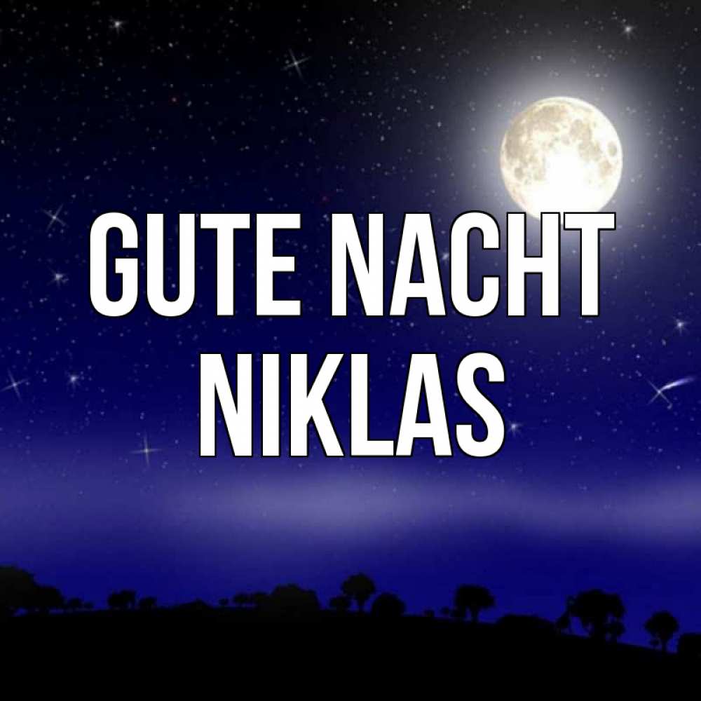 Открытка на каждый день с именем, Niklas Gute Nacht ночное небо и лесная опушка при свете луны Прикольная открытка с пожеланием онлайн скачать бесплатно 