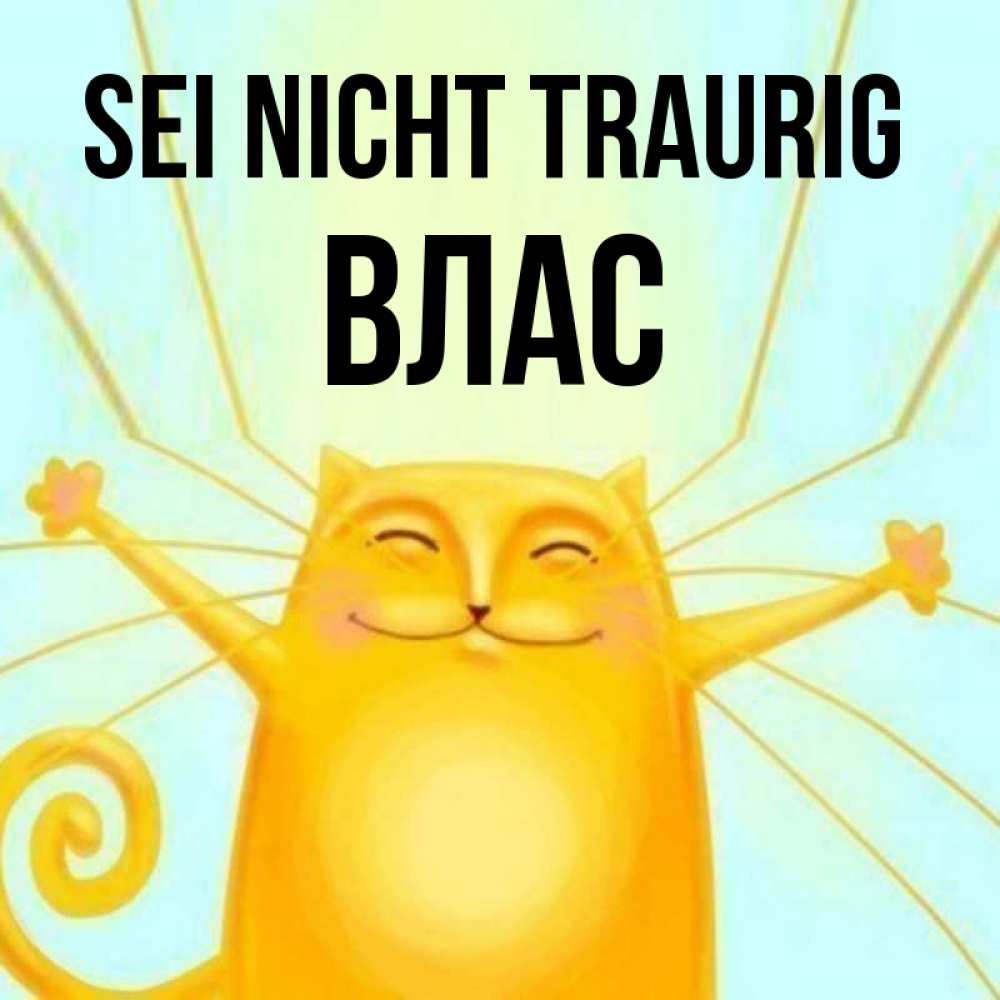 Открытка на каждый день с именем, Влас Sei nicht traurig обнимашки усатые Прикольная открытка с пожеланием онлайн скачать бесплатно 