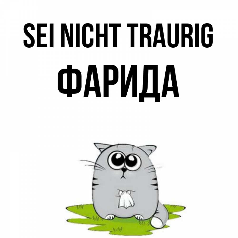 Открытка на каждый день с именем, Фарида Sei nicht traurig грустный котяра Прикольная открытка с пожеланием онлайн скачать бесплатно 