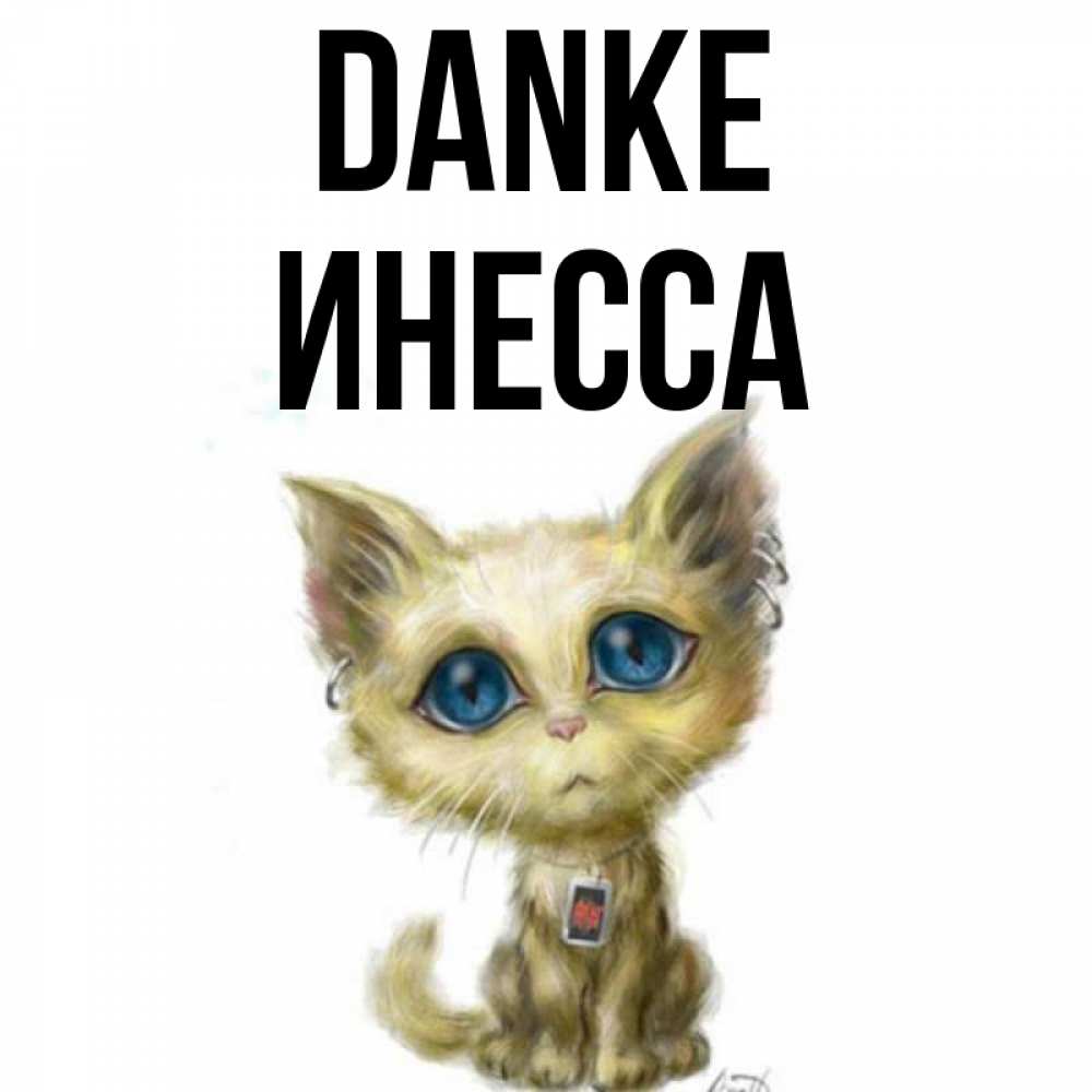 Открытка на каждый день с именем, Инесса Danke рисованный кот благодарит вас Прикольная открытка с пожеланием онлайн скачать бесплатно 