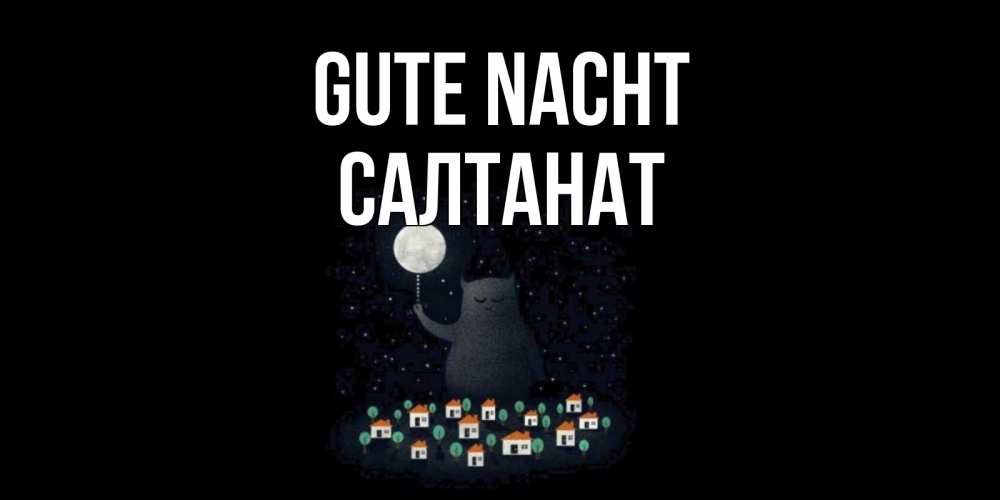 Открытка на каждый день с именем, Салтанат Gute Nacht кот,луна, ночь, звезды Прикольная открытка с пожеланием онлайн скачать бесплатно 