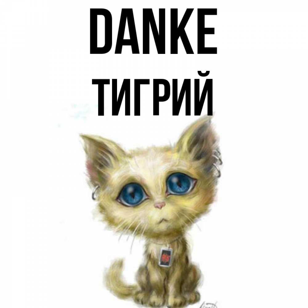 Открытка на каждый день с именем, Тигрий Danke рисованный кот благодарит вас Прикольная открытка с пожеланием онлайн скачать бесплатно 