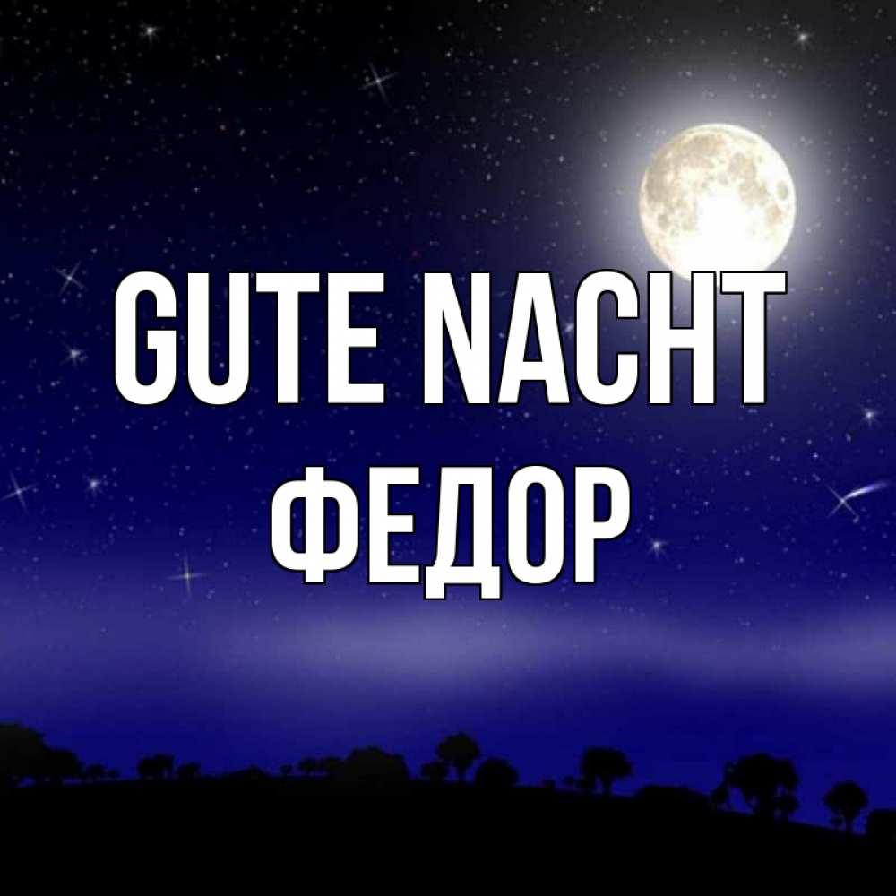 Открытка на каждый день с именем, Федор Gute Nacht ночное небо и лесная опушка при свете луны Прикольная открытка с пожеланием онлайн скачать бесплатно 