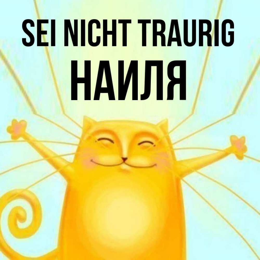 Открытка на каждый день с именем, Наиля Sei nicht traurig обнимашки усатые Прикольная открытка с пожеланием онлайн скачать бесплатно 