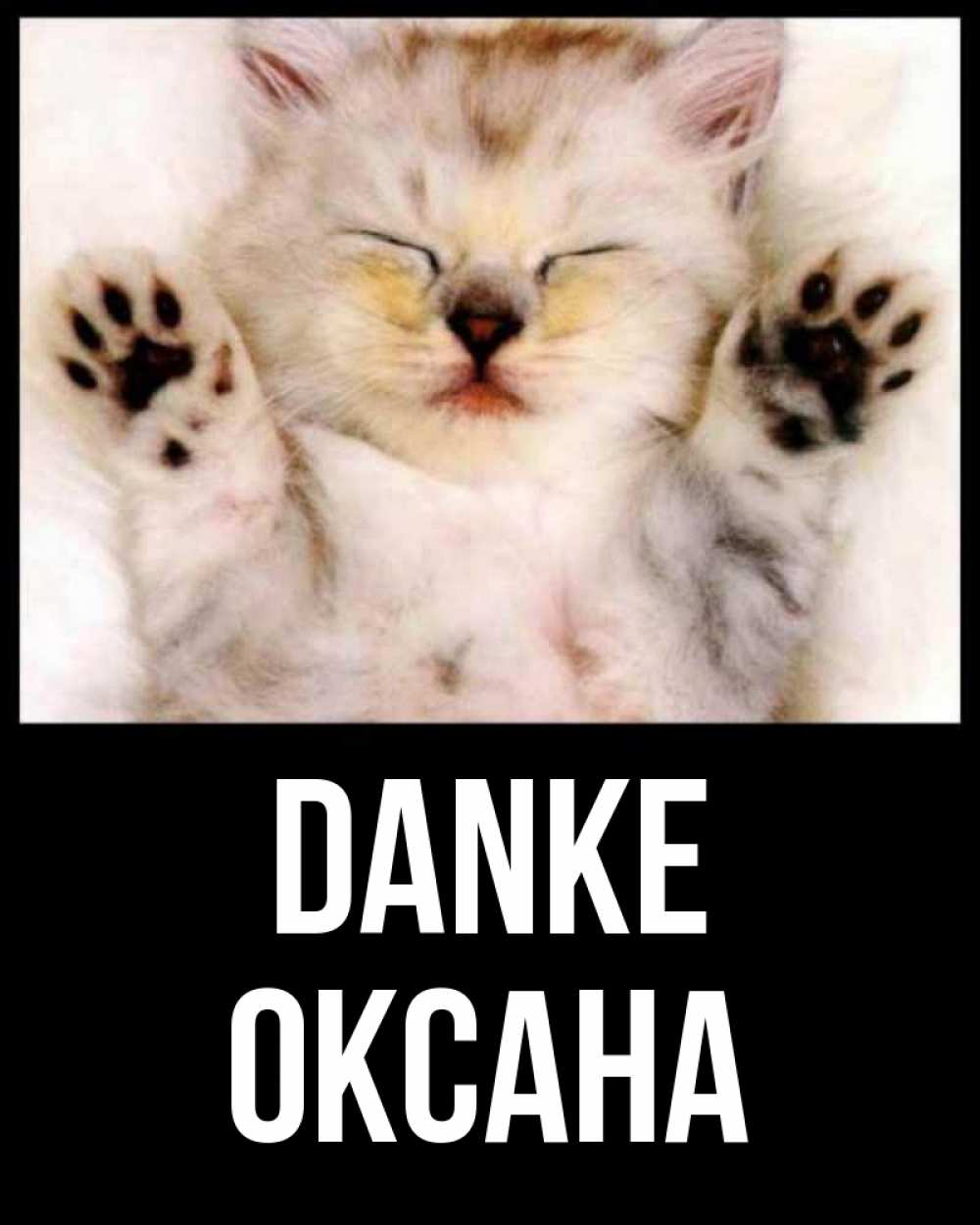 Открытка на каждый день с именем, Оксана Danke маленький котенок Прикольная открытка с пожеланием онлайн скачать бесплатно 