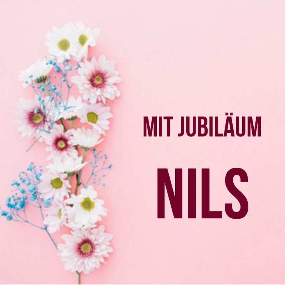 Открытка на каждый день с именем, Nils Mit Jubiläum Родная моя с днем рождения тебя картинка с цветами белыми и голубыми Прикольная открытка с пожеланием онлайн скачать бесплатно 