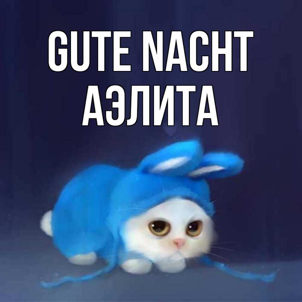 Открытка на каждый день с именем, Аэлита Gute Nacht кот в голубом костюме кролика с ушками Прикольная открытка с пожеланием онлайн скачать бесплатно 