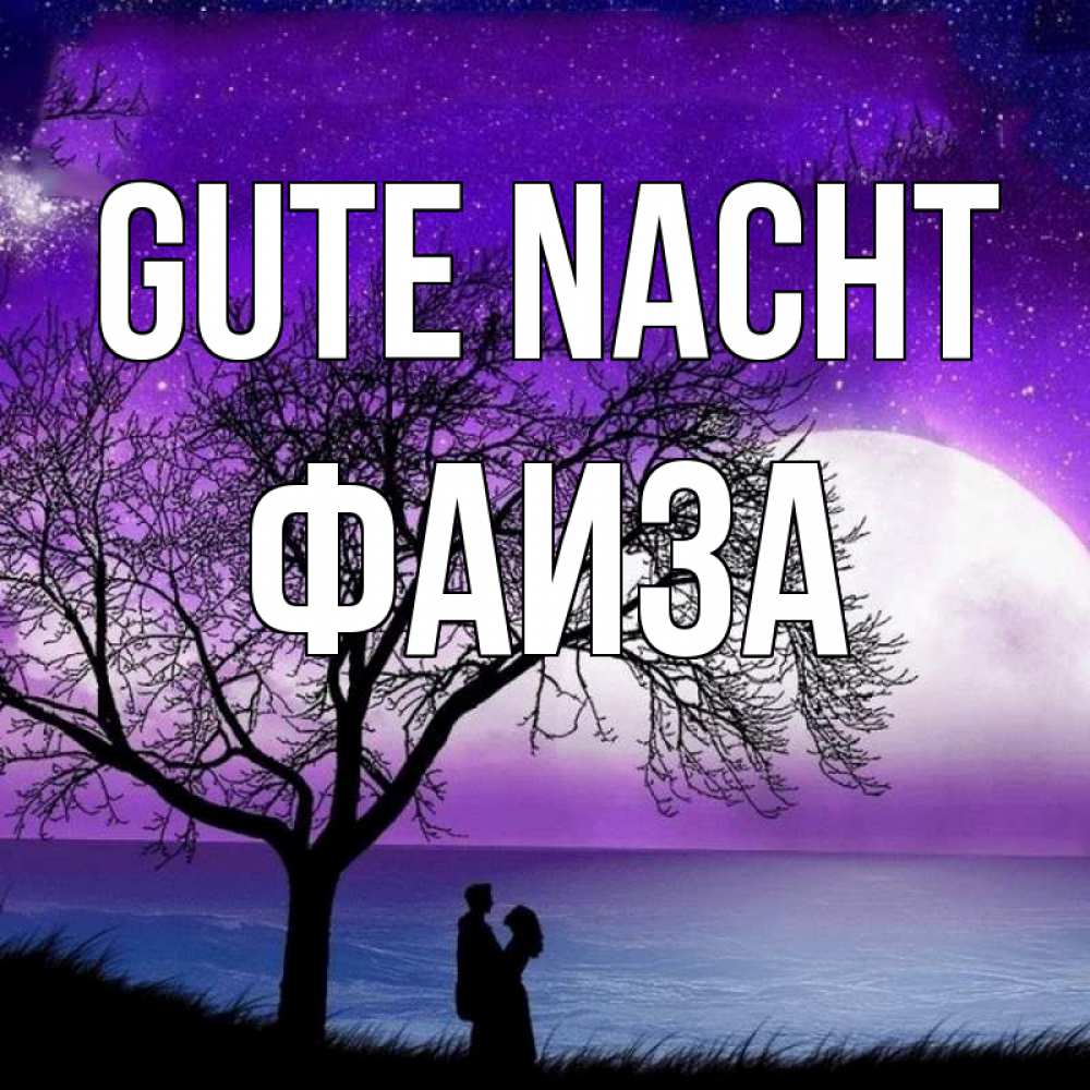 Открытка на каждый день с именем, Фаиза Gute Nacht огромная луна и парочка Прикольная открытка с пожеланием онлайн скачать бесплатно 