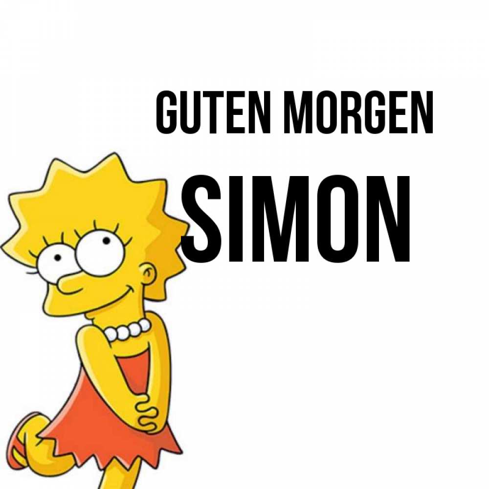 Открытка на каждый день с именем, Simon Guten Morgen в платье и ожерелье Прикольная открытка с пожеланием онлайн скачать бесплатно 