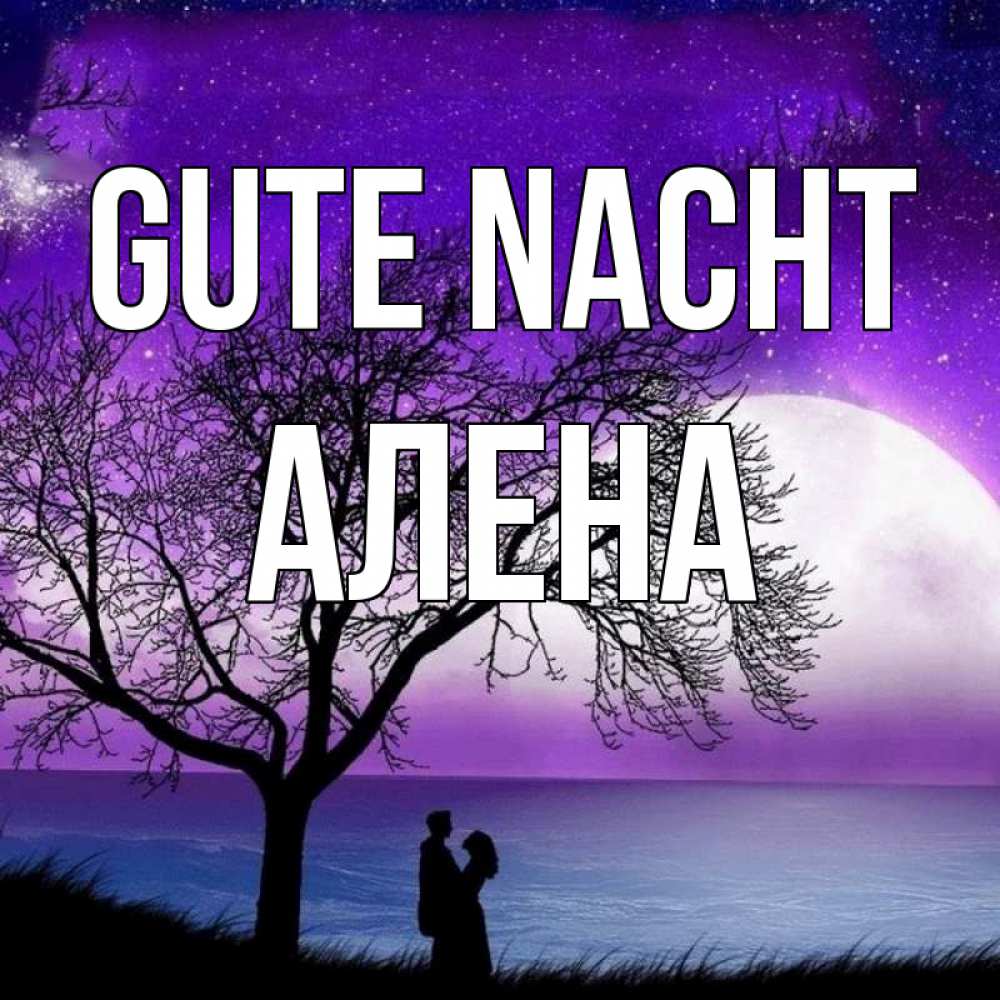 Открытка на каждый день с именем, Алена Gute Nacht огромная луна и парочка Прикольная открытка с пожеланием онлайн скачать бесплатно 