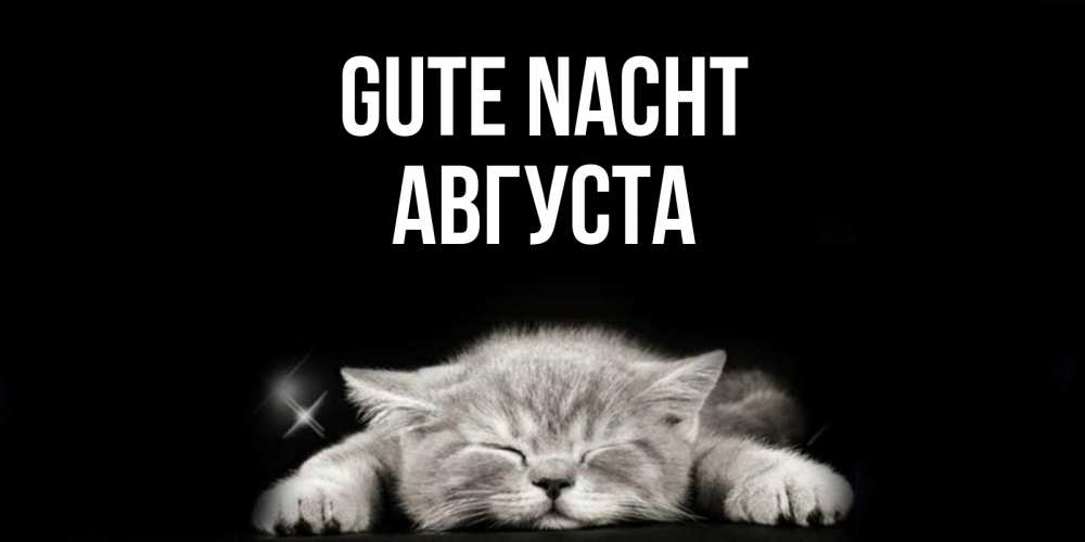 Открытка на каждый день с именем, Августа Gute Nacht спящий котик Прикольная открытка с пожеланием онлайн скачать бесплатно 