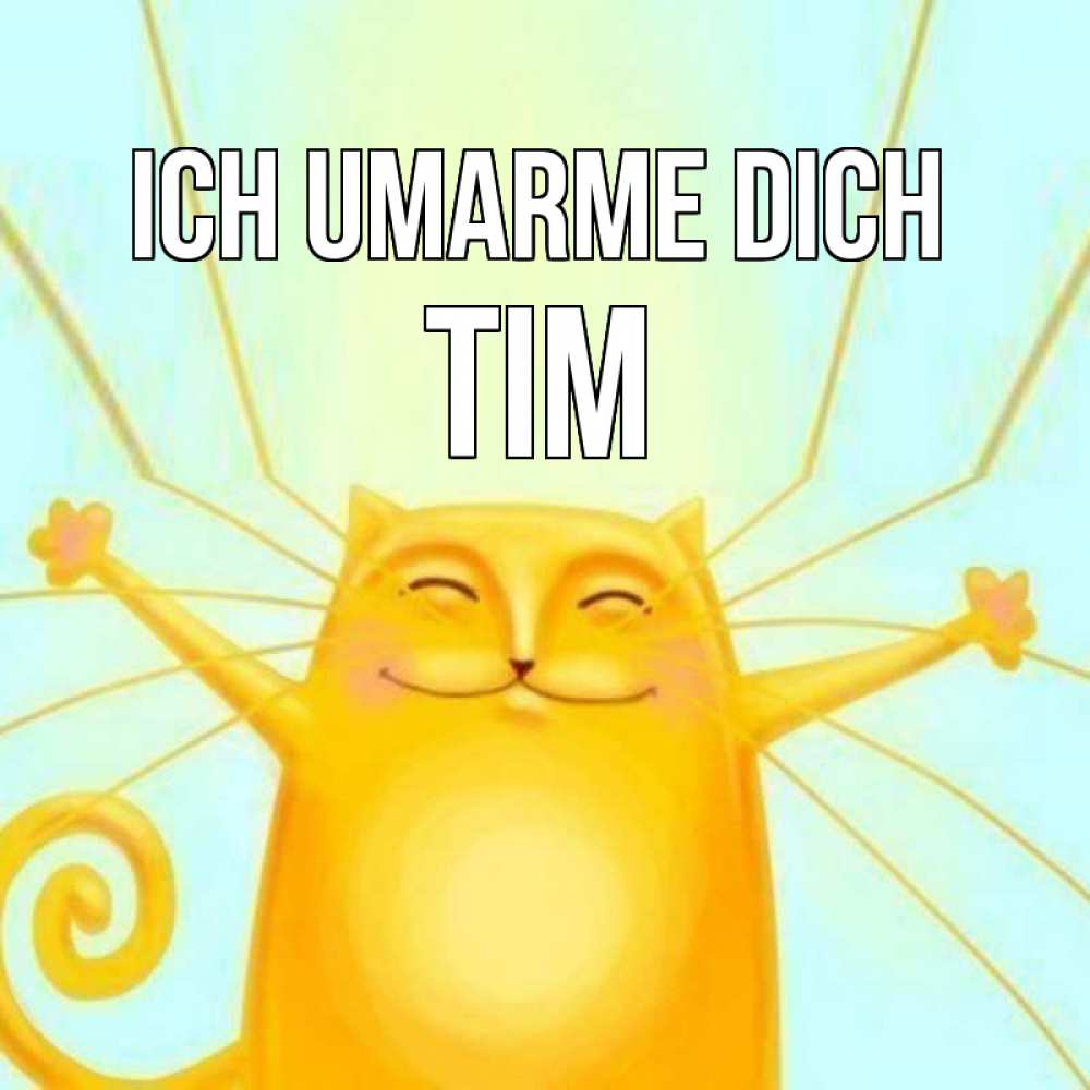 Открытка на каждый день с именем, Tim Ich umarme dich солнечный обнимашечный кот Прикольная открытка с пожеланием онлайн скачать бесплатно 