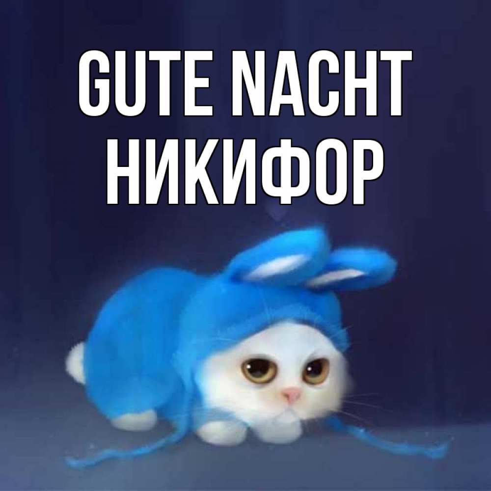 Открытка на каждый день с именем, Никифор Gute Nacht кот в голубом костюме кролика с ушками Прикольная открытка с пожеланием онлайн скачать бесплатно 