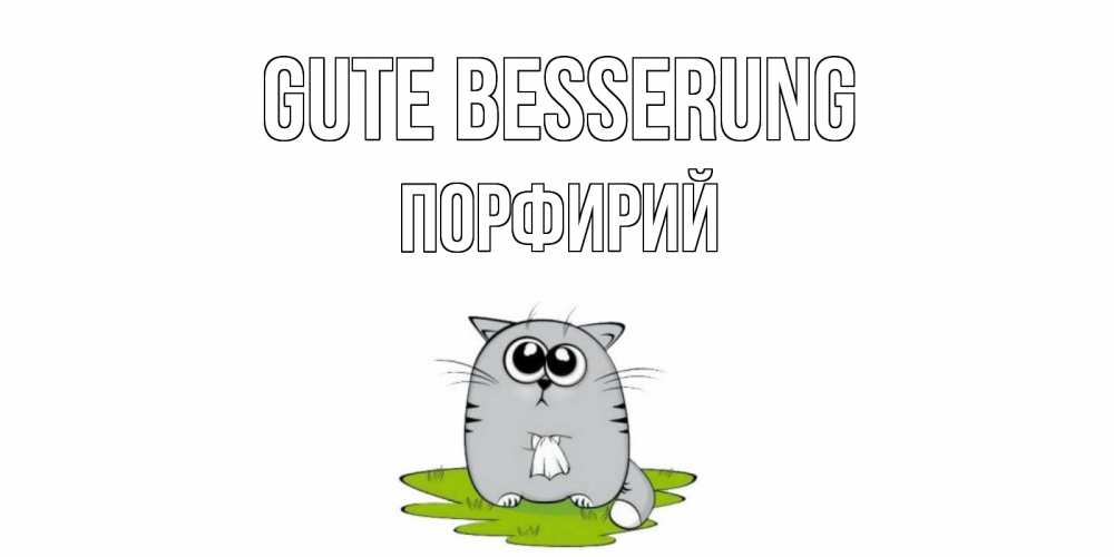 Открытка на каждый день с именем, Порфирий Gute Besserung кот и открытки про выздоровление Прикольная открытка с пожеланием онлайн скачать бесплатно 