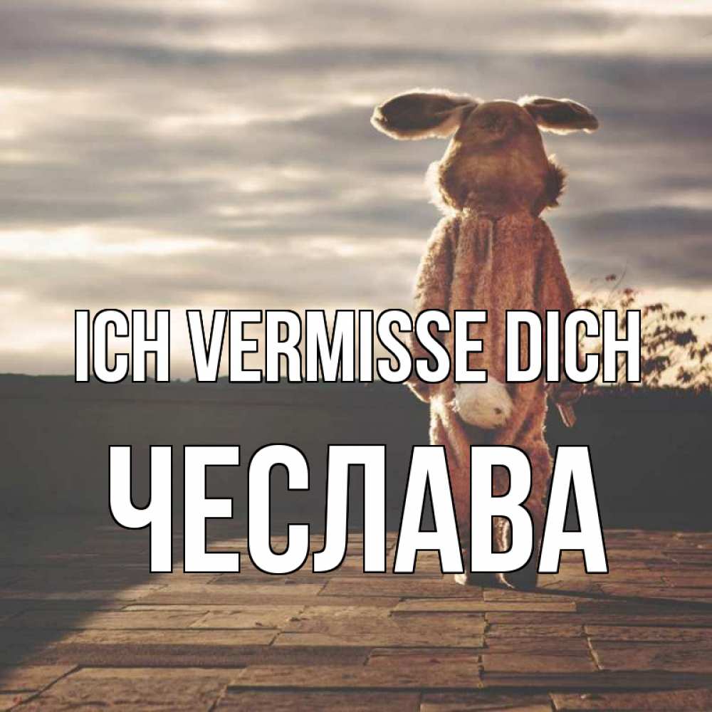 Открытка на каждый день с именем, Чеслава Ich vermisse dich даже в костюме зайца Прикольная открытка с пожеланием онлайн скачать бесплатно 
