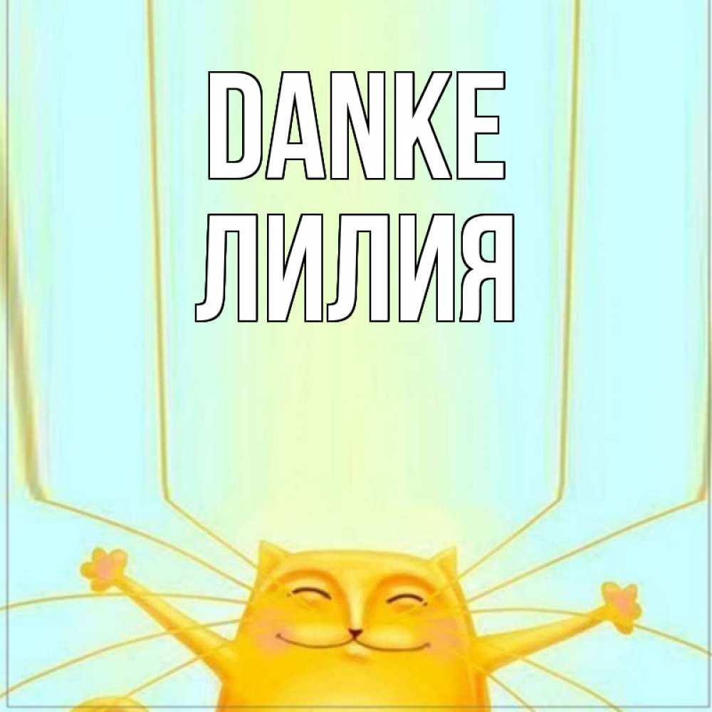 Открытка на каждый день с именем, Лилия Danke кот с усами благодарит Прикольная открытка с пожеланием онлайн скачать бесплатно 