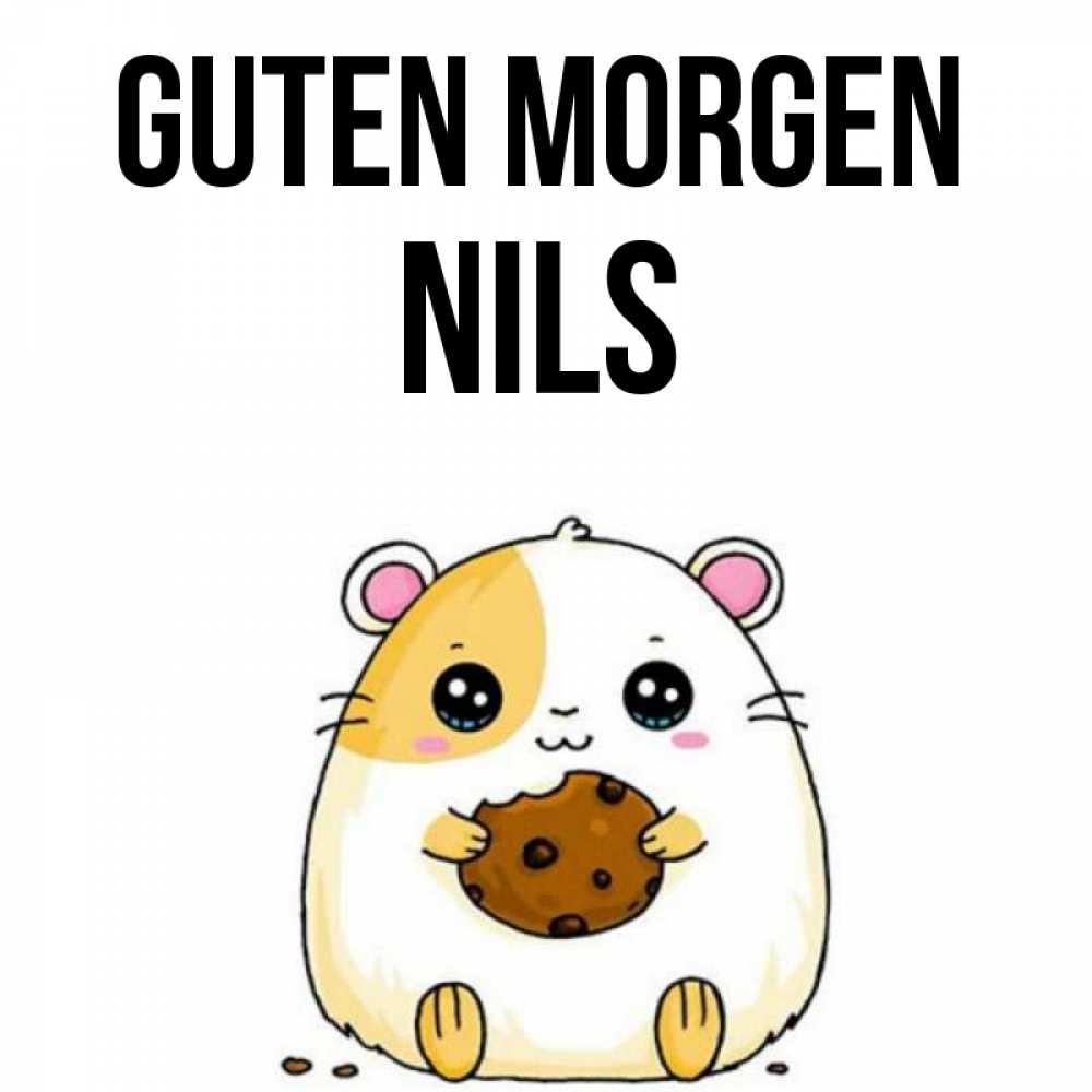 Открытка на каждый день с именем, Nils Guten Morgen есть печеньку. Утречко Прикольная открытка с пожеланием онлайн скачать бесплатно 