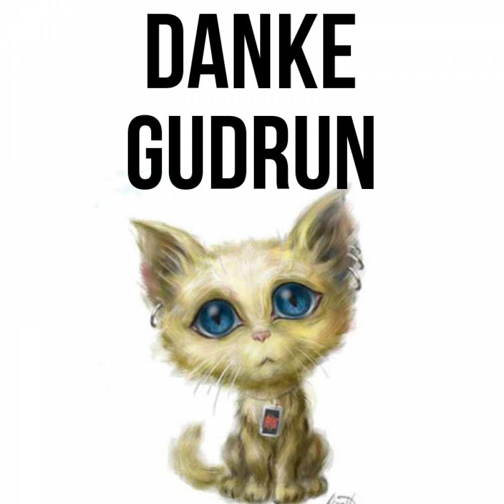 Открытка на каждый день с именем, Gudrun Danke рисованный кот благодарит вас Прикольная открытка с пожеланием онлайн скачать бесплатно 