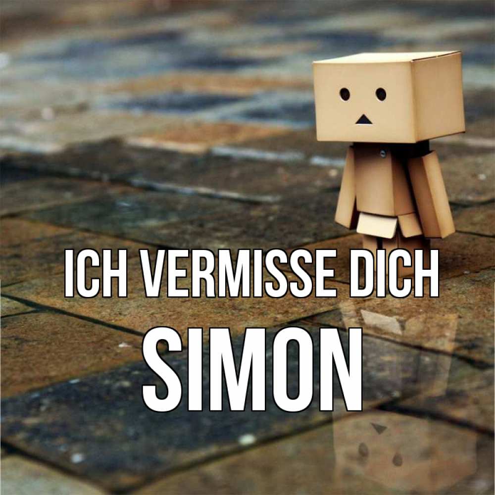 Открытка на каждый день с именем, Simon Ich vermisse dich куколка из картона в стиле майнкрафт Прикольная открытка с пожеланием онлайн скачать бесплатно 