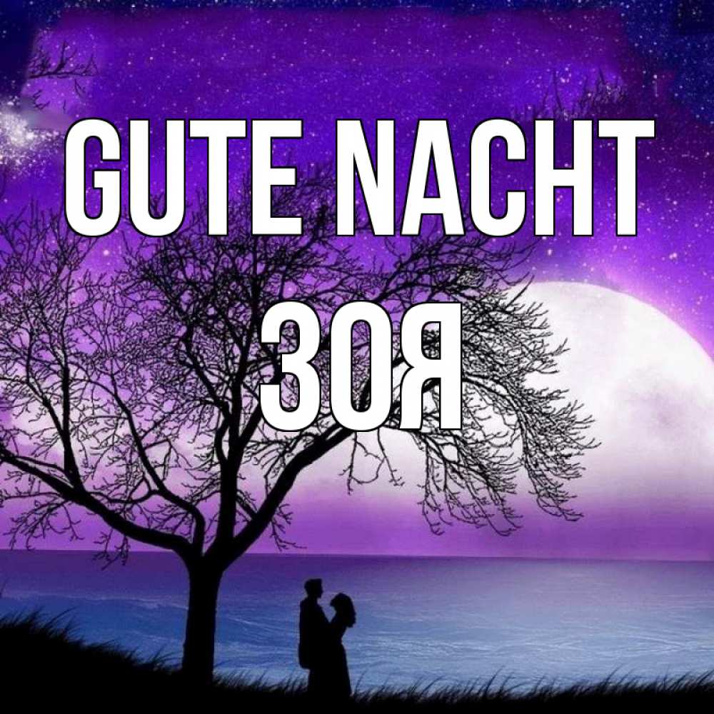 Открытка на каждый день с именем, Зоя Gute Nacht огромная луна и парочка Прикольная открытка с пожеланием онлайн скачать бесплатно 