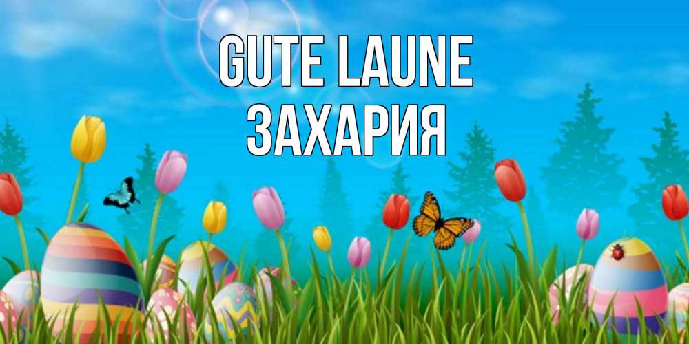 Открытка на каждый день с именем, Захария Gute Laune небо и тюльпаны с бабочкой Прикольная открытка с пожеланием онлайн скачать бесплатно 