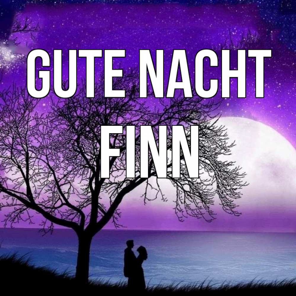 Открытка на каждый день с именем, Finn Gute Nacht огромная луна и парочка Прикольная открытка с пожеланием онлайн скачать бесплатно 
