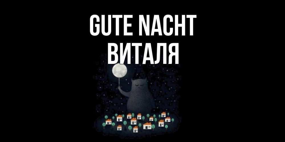 Открытка на каждый день с именем, Виталя Gute Nacht кот,луна, ночь, звезды Прикольная открытка с пожеланием онлайн скачать бесплатно 